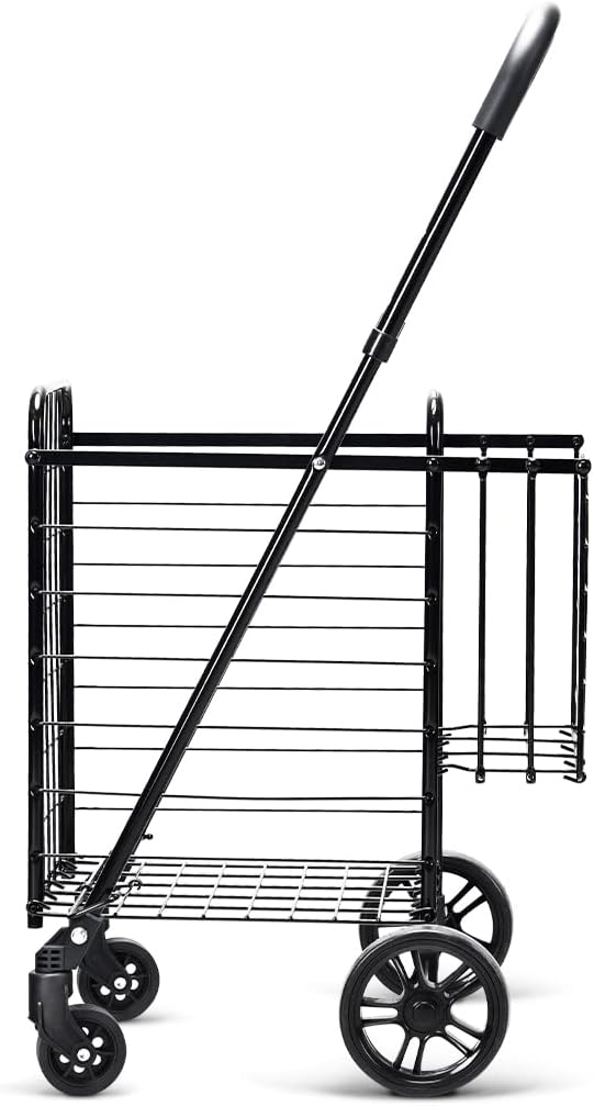 GOPLUS Klappbarer Einkaufswagen, Einkaufstrolley mit Verstellbarem Griff & 4 Universalrädern, Rollwa