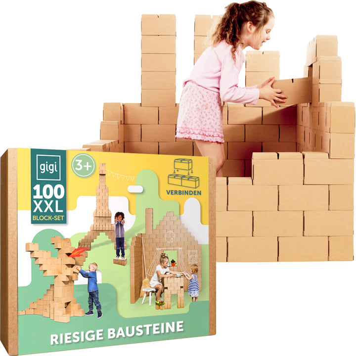 Gigi Bloks Karton grosse bausteine XXL für Kinder - 100 Ineinandergreifende und Stapelbare Bauklötze