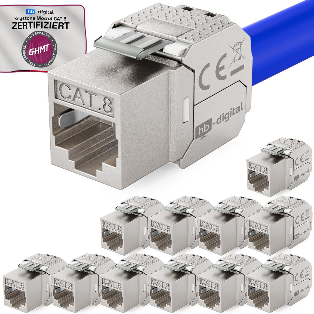 12x Cat.8.1 Keystone cat8 Jack RJ45 Buchse Modul 2000 MHz 40Gbit vollgeschirmt werkzeuglos STP RJ-45