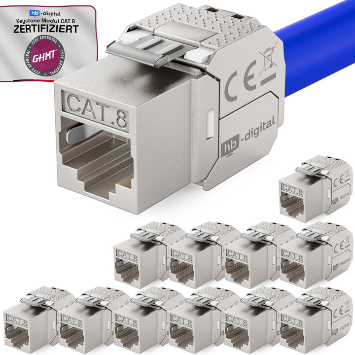12x Cat.8.1 Keystone cat8 Jack RJ45 Buchse Modul 2000 MHz 40Gbit vollgeschirmt werkzeuglos STP RJ-45