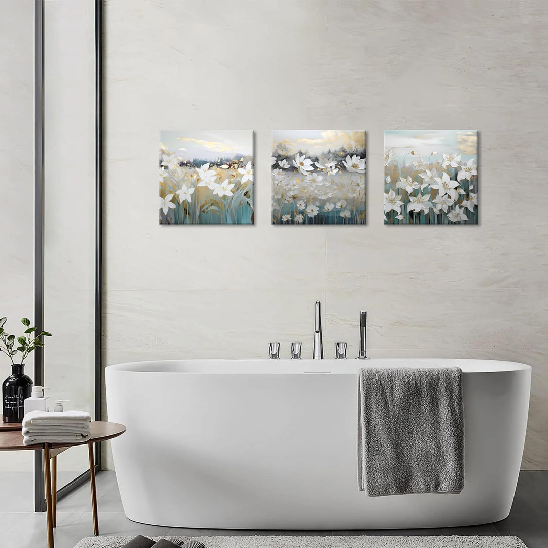 Piy Painting 3er Wand Kunst Modern Bild Set 30x30CM Elegante Blumen Bild Leinwand Malerei Blume Bild