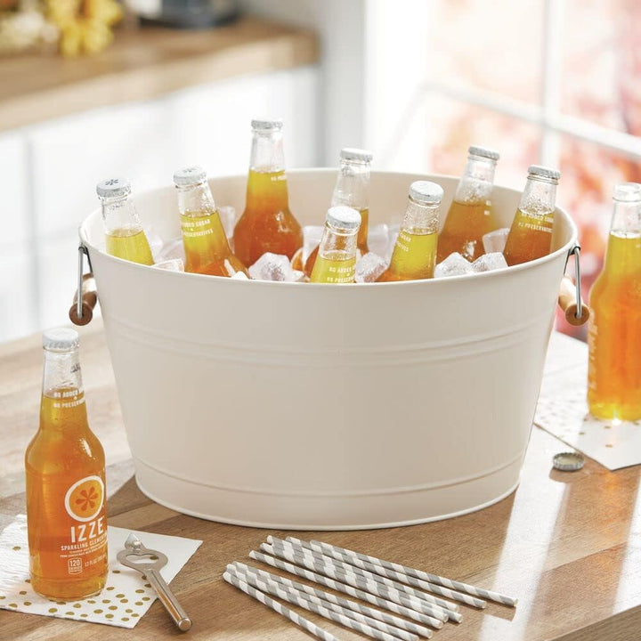 mDesign Weinkühler - Dekorativer Sektkübel mit Holzgriffen - Idealer Eiskübel für Wein, Bier, Sekt o