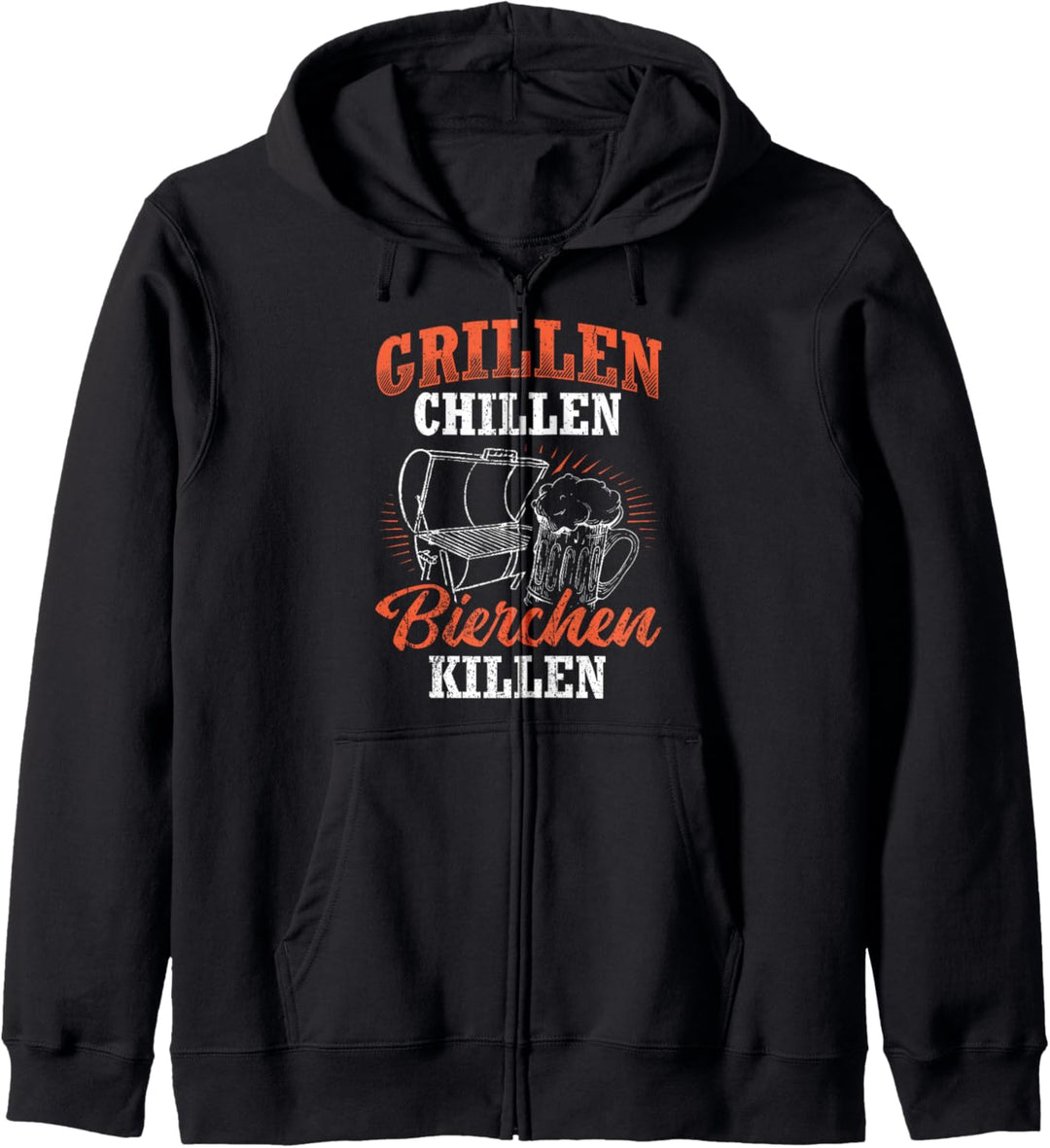 Grillen Chillen Bierchen Killen Geschenk Spruch Kapuzenjacke