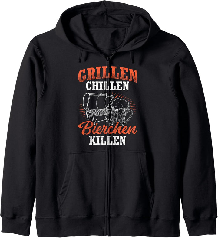 Grillen Chillen Bierchen Killen Geschenk Spruch Kapuzenjacke