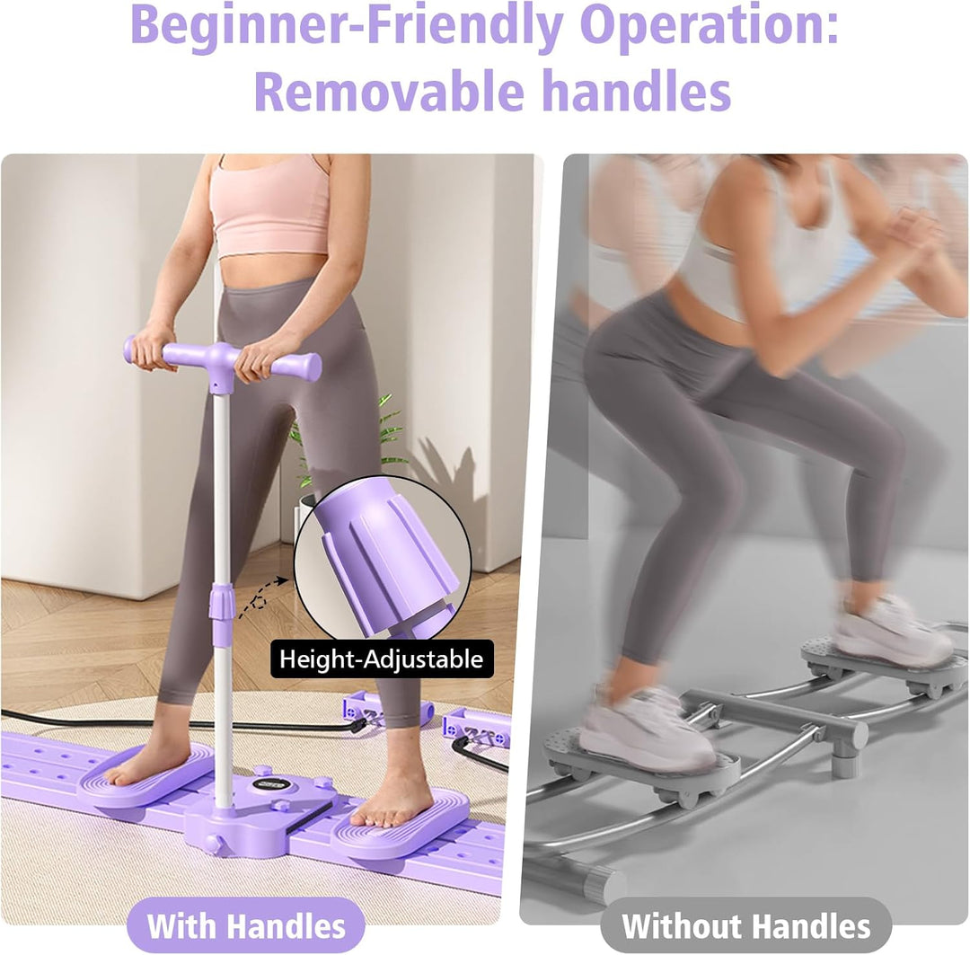 Pilates Reformer Board für Zuhause, Beckenbodentrainer, Ski-Maschine, Entfernbarem Liegestützgriffe,