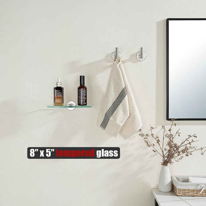 JQK Badezimmer-Glasregal, gehärtetes Glas, Duschaufbewahrung, 20,3 x 12,7 cm, 304 Edelstahl, gebürst