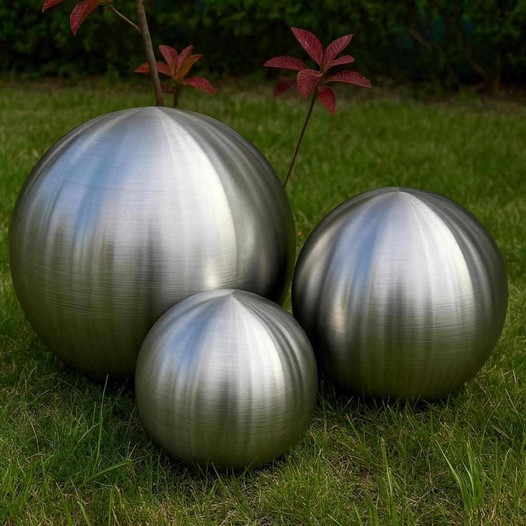 Köhko 3er Edelstahlkugeln-Set-08 Ø 18-24-28 cm Dekokugel aus gebürstet-matten Edelstahl, Ø 18-24-28