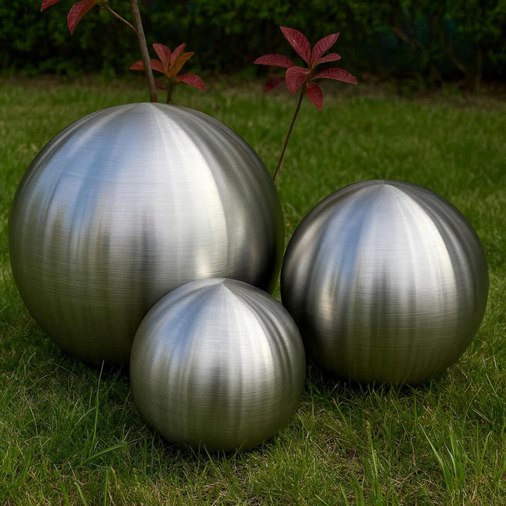 Köhko 3er Edelstahlkugeln-Set-08 Ø 18-24-28 cm Dekokugel aus gebürstet-matten Edelstahl, Ø 18-24-28