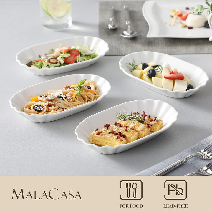 MALACASA, Serie Regular, 6-TLG. Pommesschale, CremeWeiss Porzellan Pommes Schälen, Currywurstschale,
