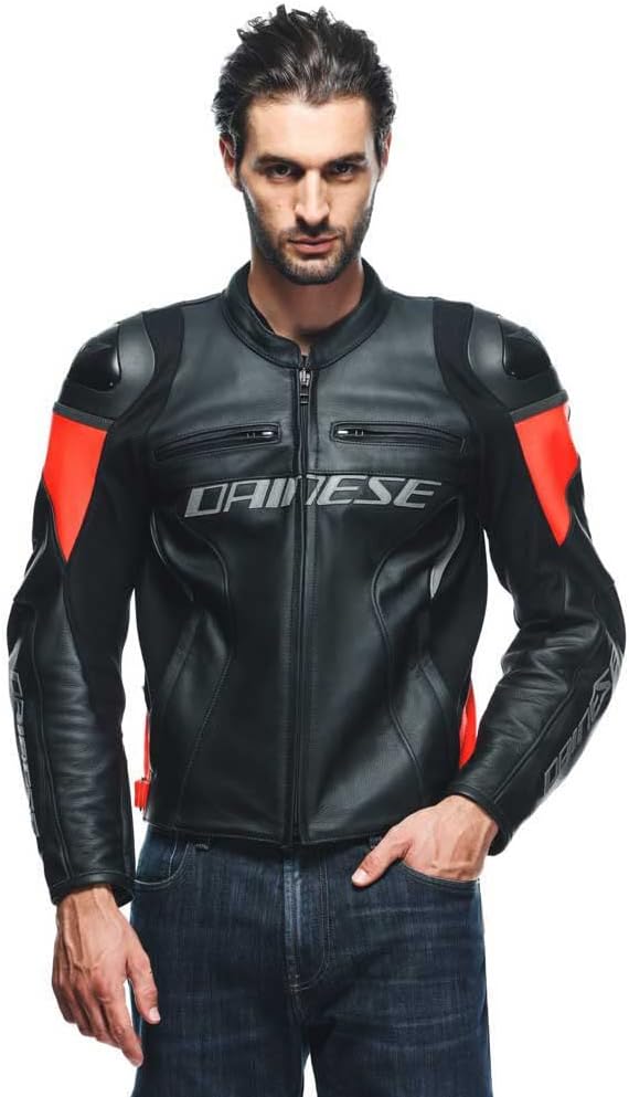 Dainese Racing 4 Motorrad Lederjacke 48 BLACK/FLUO-RED, 48 BLACK/FLUO-RED