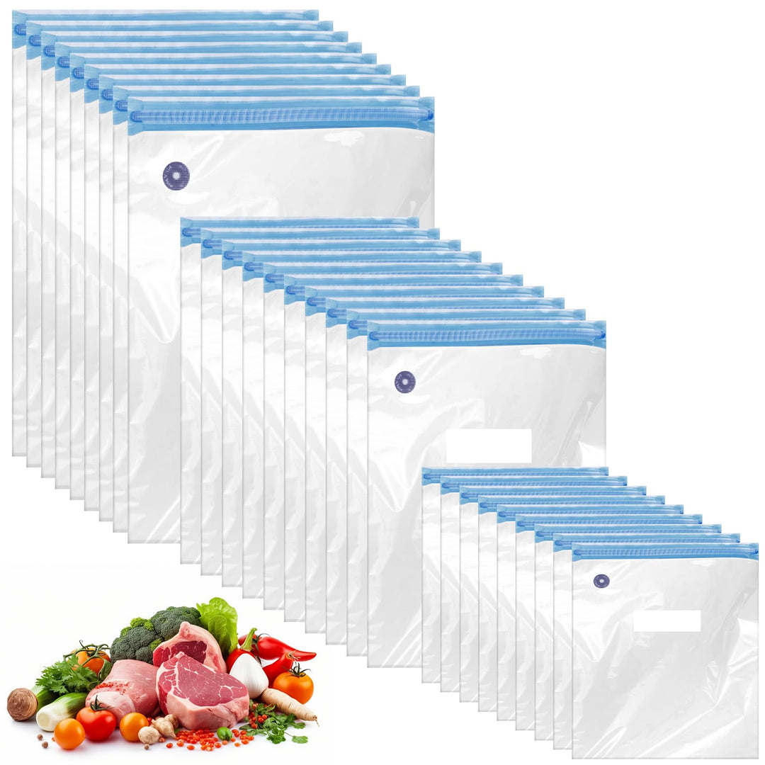 30 Vakuumbeutel Lebensmittel, Wiederverwendbare Vacuum Bags mit Ventil Reissverschluss, Bpa Frei für