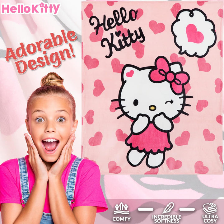Hello Kitty Kuscheldecke, Flauschige Fleecedecke 150 x 130 cm - Geschenke für Frauen