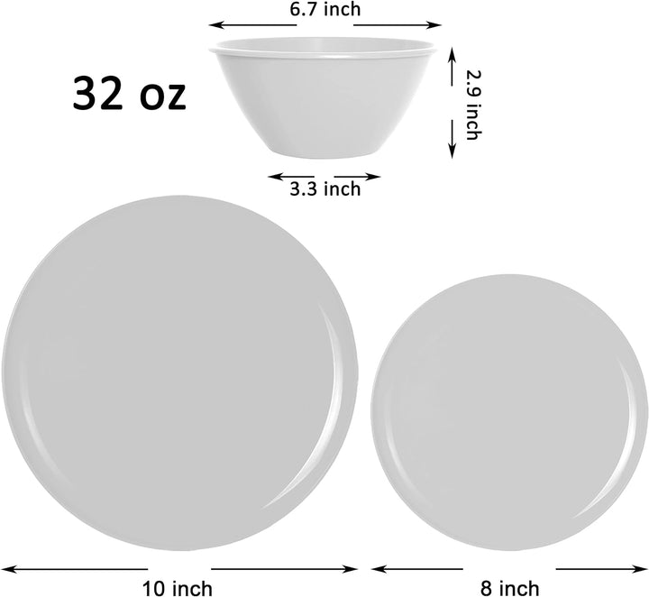 Youngever 18er Set Geschirr aus Kunststoff, Platten (20CM & 25CM), Schalen (1000ML), Dienst für 6 (G
