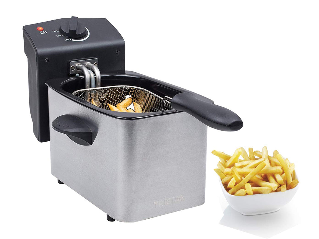 Tristar Edelstahl Fritteuse - mit 2 Liter Fassungsvermögen, Kaltzonefunktion und einstellbarem Therm