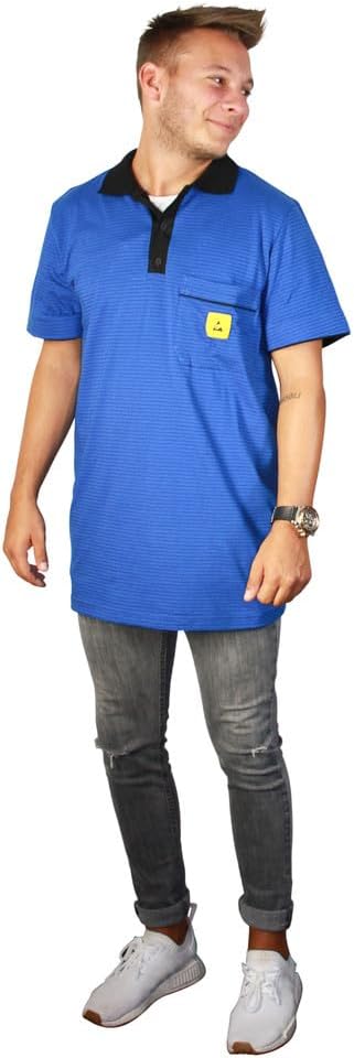 Wetec ESD-Polo-Shirt Light, mit schwarzem Kragen, Grösse L, blau (Unisex) typischer Ableitwiderstand