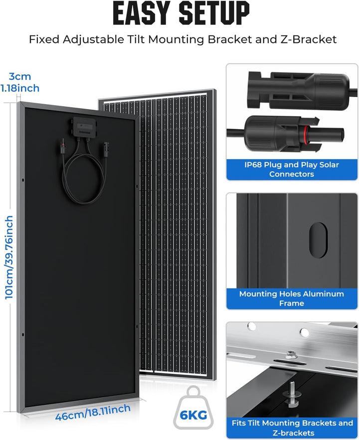 18BB 100Watt Solarpanel, N-Type 12 V 100 W Solarmodul, 25% Hocheffiziente Monokristalline PV-Module,