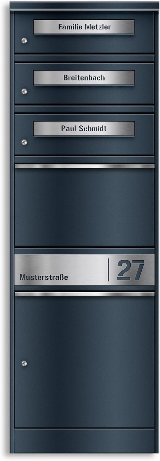 Metzler Paketbox mit 3 Briefkästen – 3er Briefkasten mit Paketfach & Namensgravur, Personalisierte B