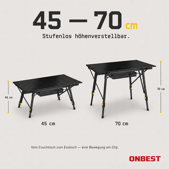 ONBEST Camping Klapptisch – Campingtisch klappbar – Angeltisch, Gartentisch 2 Personen – mit robuste