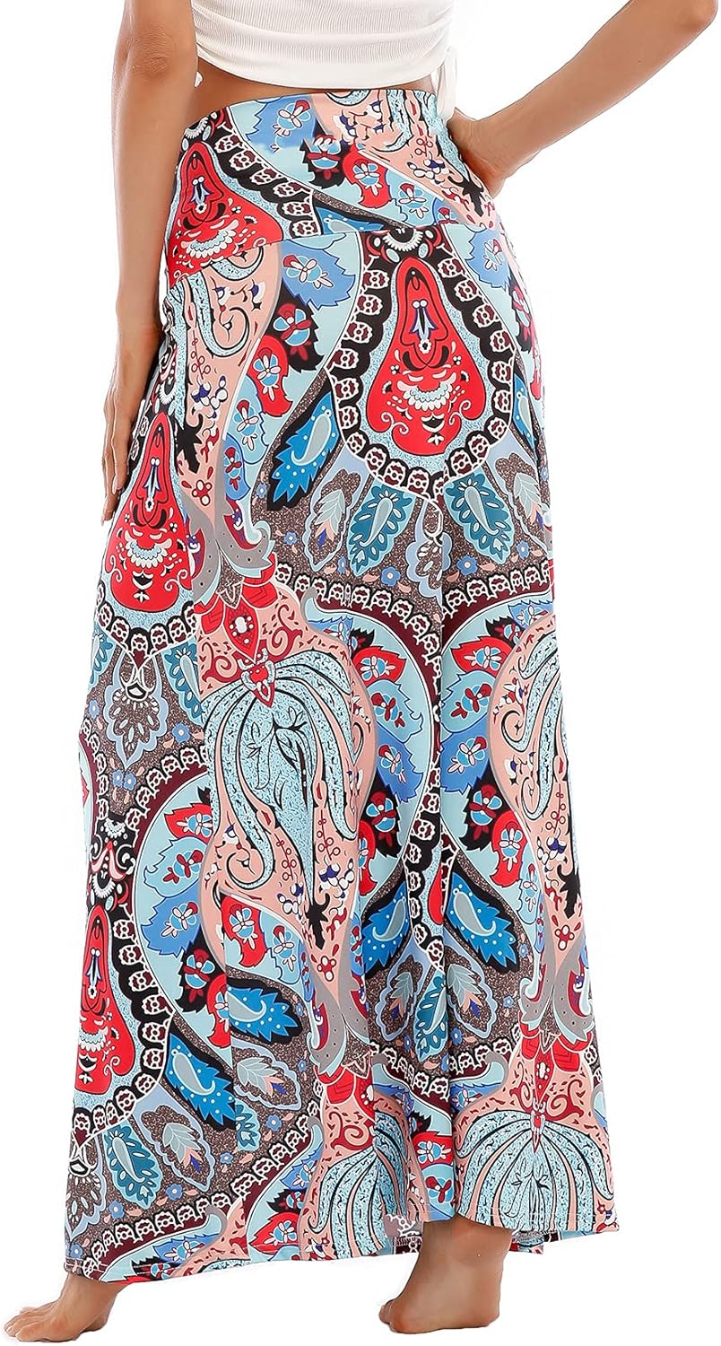 Durio Rock Maxirock Lang Damen Rock Weich Sommerrock Elegant Freizeitrock mit Hohem Bund Elastisch S