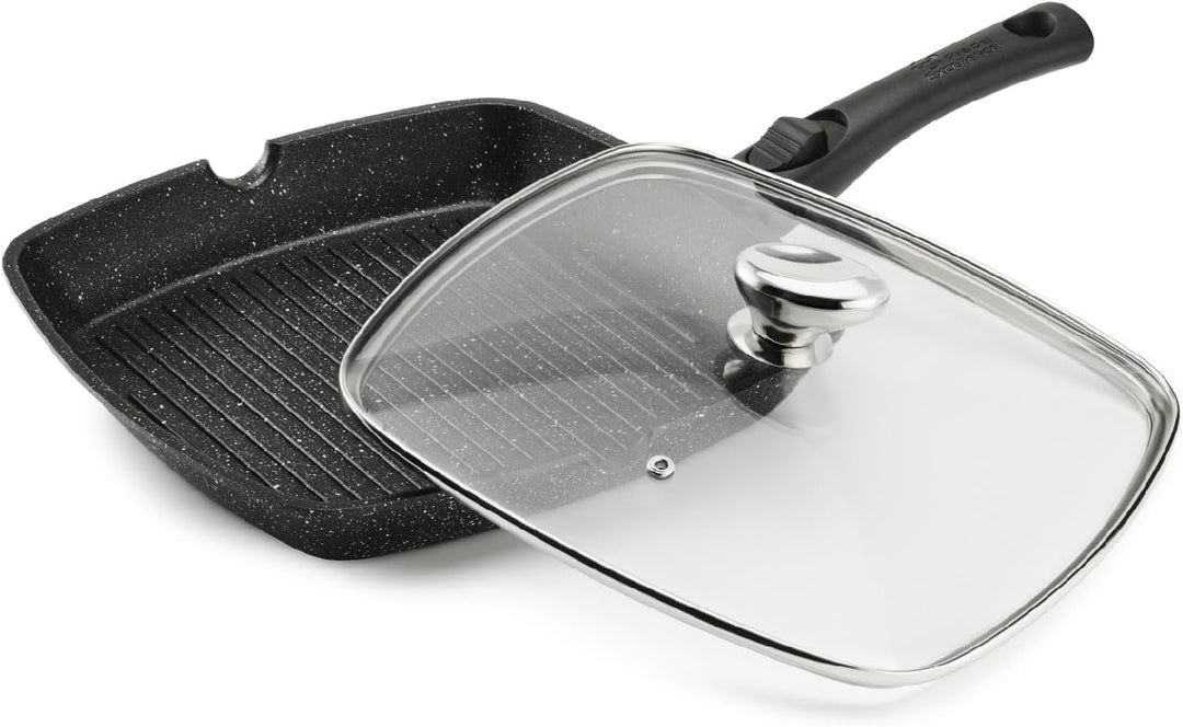 Pradel Excellence, PCUI001022, Grillpfanne aus Aluminiumguss 28x28cm, Deckel aus Glas, Antihaftbesch