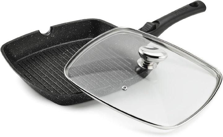 Pradel Excellence, PCUI001022, Grillpfanne aus Aluminiumguss 28x28cm, Deckel aus Glas, Antihaftbesch