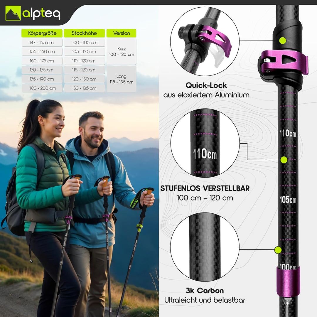 Wanderstöcke faltbar Carbon oder Aluminium mit Korkgriff | Bergsport Trekkingstöcke | Nordic Walking