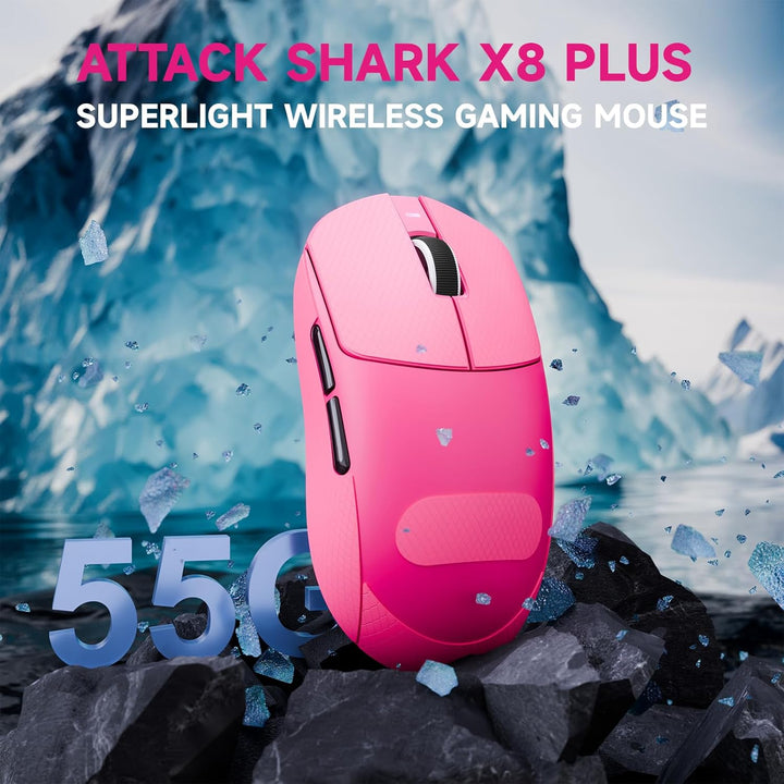 ATTACK SHARK X8 Serie Kabellose Gaming-Maus, 55–65 g Superleicht, PixArt PAW3395/3950 Sensor, BT/2.4