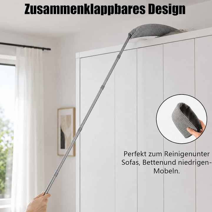 Teleskop Staubwedel Set, Spinnenwebenentferner aus Edelstahl ，310 cm Staubwedel Lang Waschbar