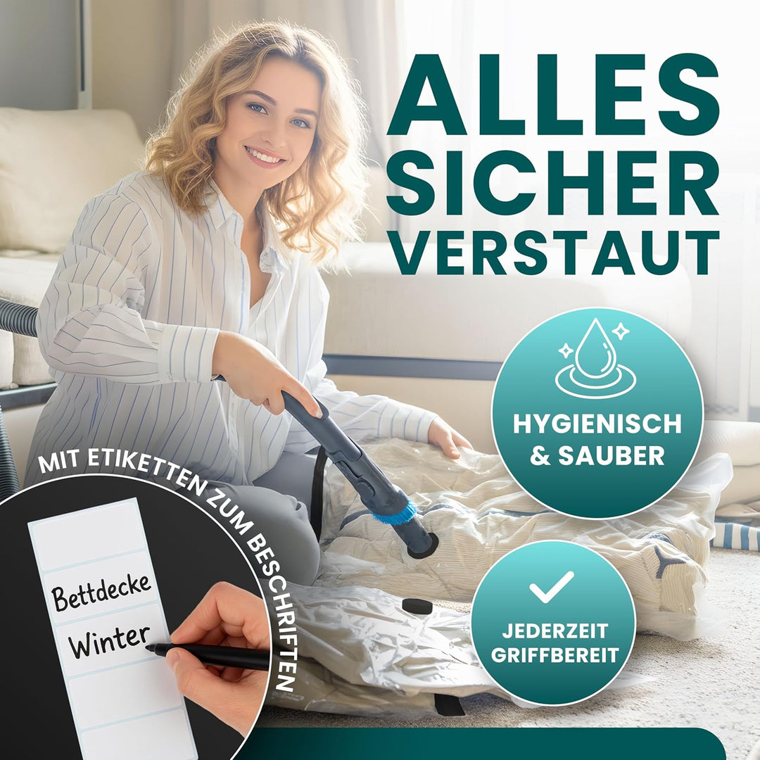 myHodo Vakuumierbeutel Set XXL (6 Stück 80x120 cm) Extra Grosse Vakuumbeutel für Bettdecken, Praktis