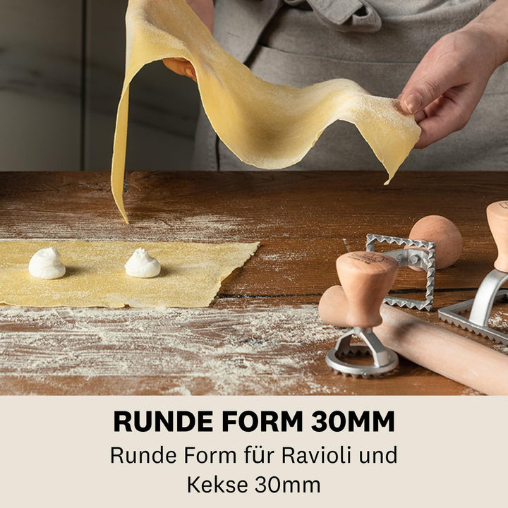 Marcato Ravioli- und Plätzchenausstecher, Ravioli-Macher, Plätzchenausstecher, Massivholz und Druckg