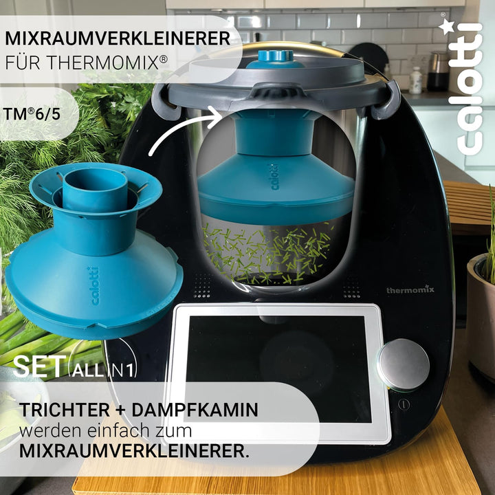 Multitools für Thermomix TM6 und TM5 - Trichter, Mixraumverkleinerer, Dampfkamin, Spritzschutz, Teig