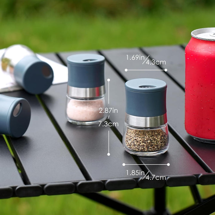 vzaahu Mini Salz- und Pfefferstreuer-Set,4er-Set,mit verstellbaren Ausläufen,2 Modelle,umweltfreundl