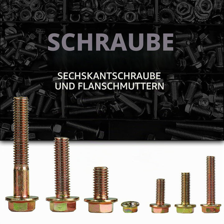 CCLIFE 280tlg Flansch Schrauben DIN 6921 und Muttern DIN 6923 Set Sechskantschrauben Vollgewinde Sor