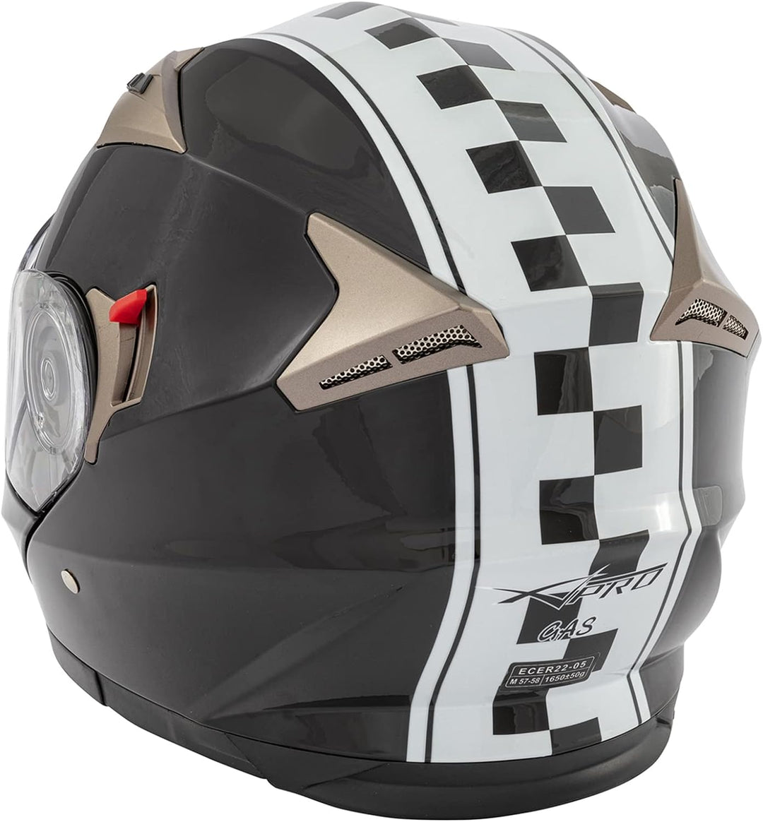 Motorradhelm Klapphelm Doppelvisier Grafik Touring Genehmigt ECE2205 Flip-Up 57-58 cm ( M) Schwarz,