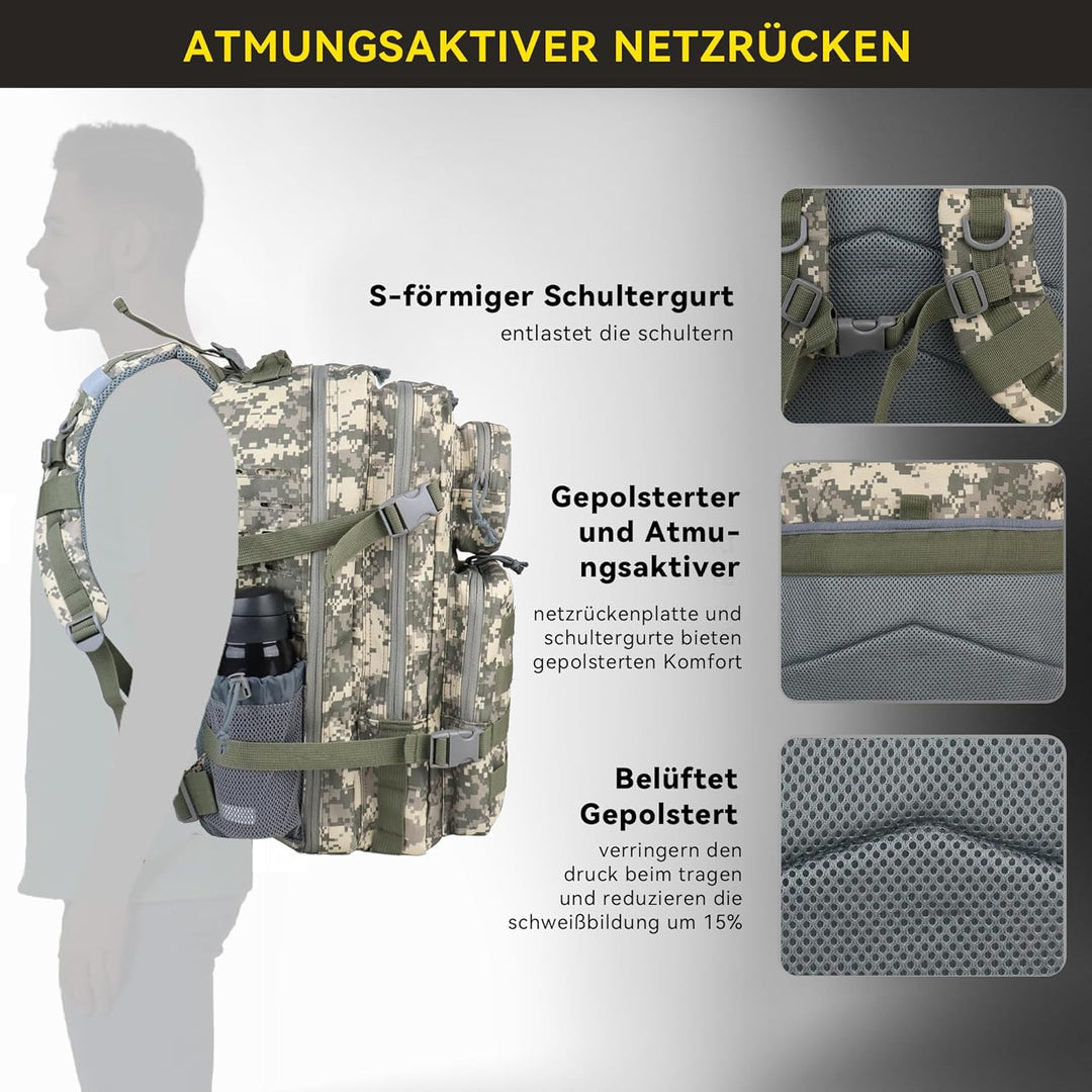 Zavothy, 45l taktischer Militär-Rucksack für Damen und Herren – grosser 3-Tage-Einsatzrucksack mit M