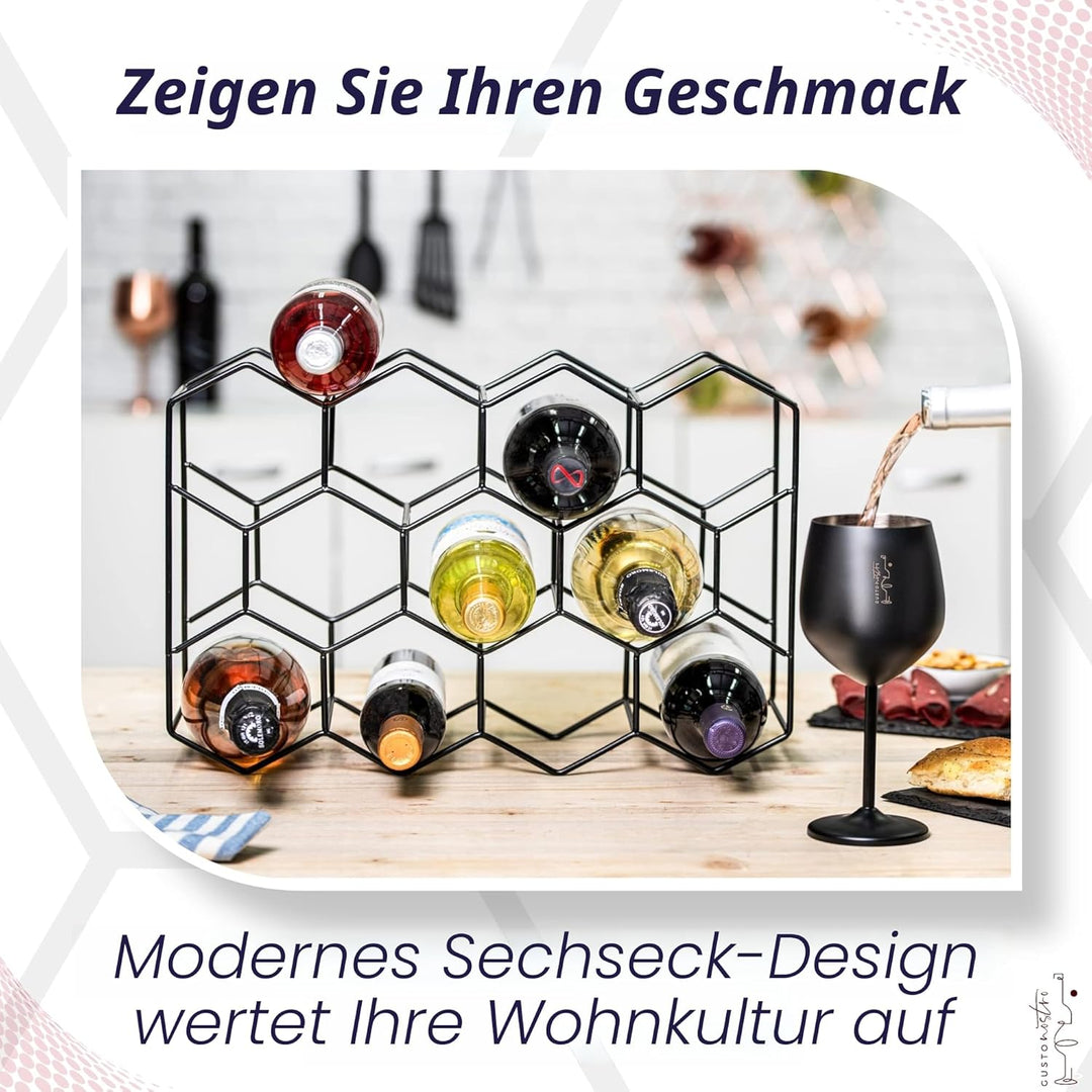 Gusto Nostro Weinregal für den Tisch - Modernes Schwarzes Metall-Weinregal für 14 Flaschen - 3-Stufi
