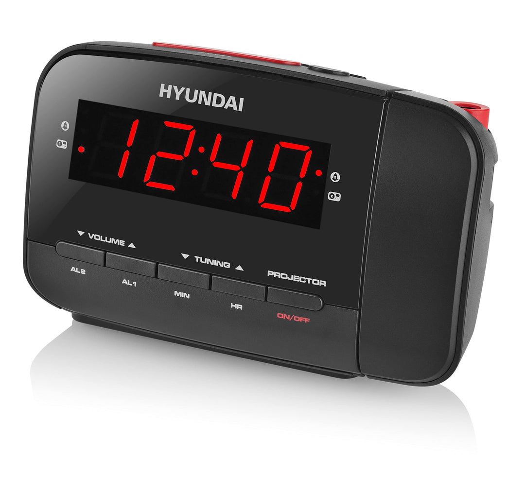 HYUNDAI Radiowecker HYURAC481R I mit Zeitprojektion I FM/AM I Radio I Wecker I Zeitprojektor I Snooz