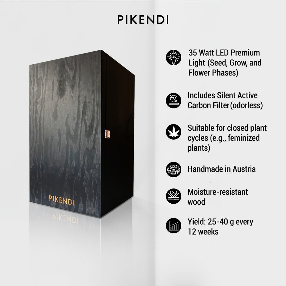 Bonsanto Pikendi Premium Schwarz Mini Grow Box, Komplett Set mit leisem Aktivkohlefilter & 35W LED,