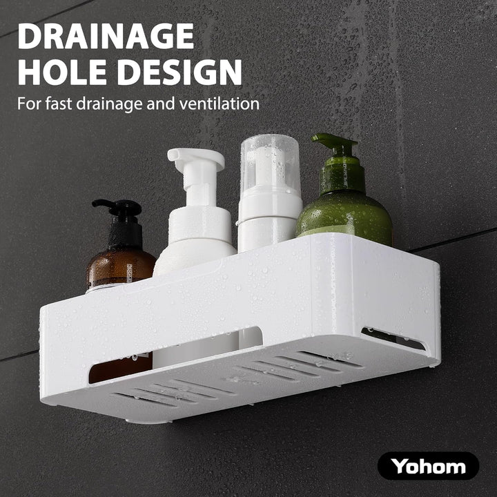 YOHOM Weiss Selbstklebende Duschkorb Ohne Bohren für Badezimmerwand Kunststoff Shampoo Halter Caddy