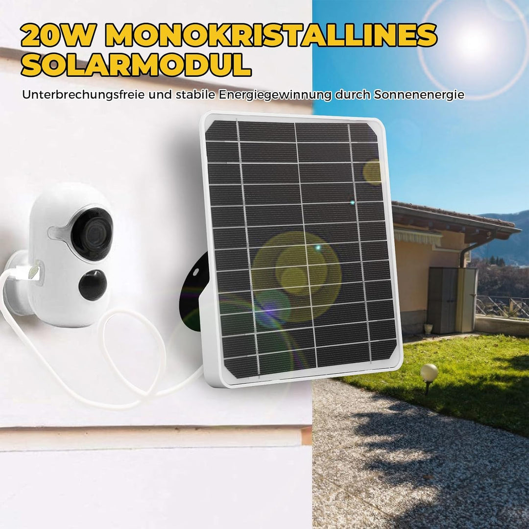 Solarmodule für Kameras, 20 W, 5 V, Wand-Solarpanel, Monokristallines Solarpanel-Ladegerät, USB-Sola