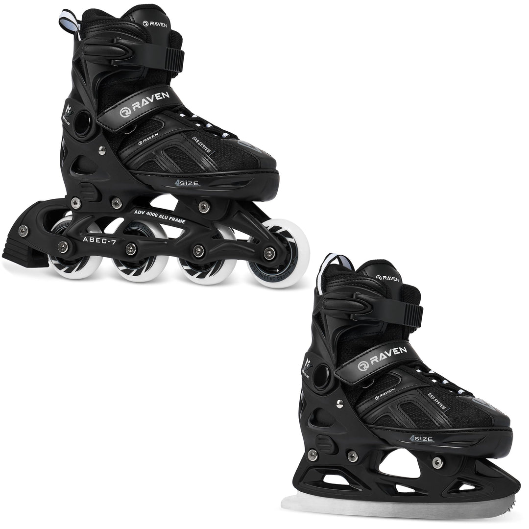 Raven Pulse Black/Mint 2in1 Verstellbare Schlittschuhe und Inline Skates - Inliner für Kinder und Er
