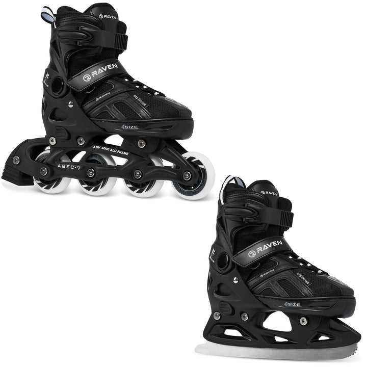 Raven Pulse Black/Mint 2in1 Verstellbare Schlittschuhe und Inline Skates - Inliner für Kinder und Er