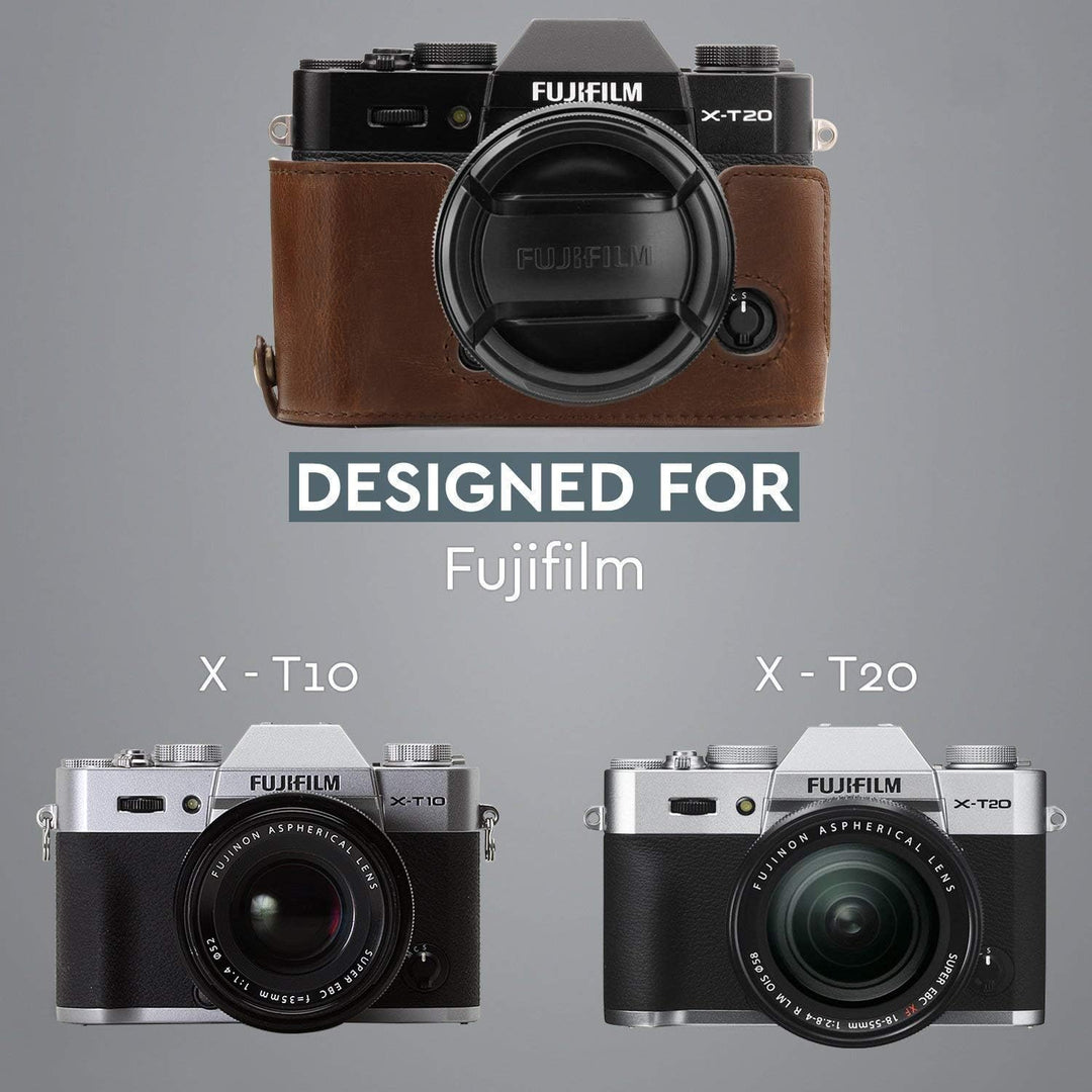 MegaGear MG577 Ever Ready Leder Kameratasche mit Trageriemen kompatibel mit Fujifilm X-T30, X-T20 (1