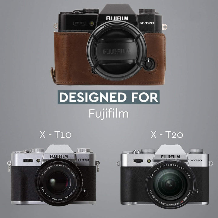 MegaGear MG577 Ever Ready Leder Kameratasche mit Trageriemen kompatibel mit Fujifilm X-T30, X-T20 (1