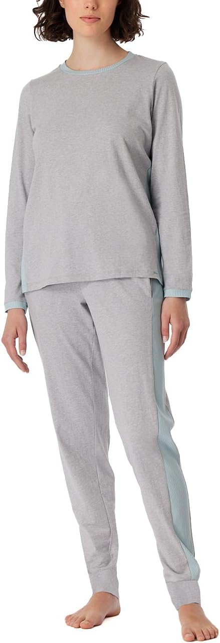 Schiesser Damen Schlafanzug lang Baumwolle - Nightwear 48 Grosse Grössen Dunkelgrau-mel._181242, 48