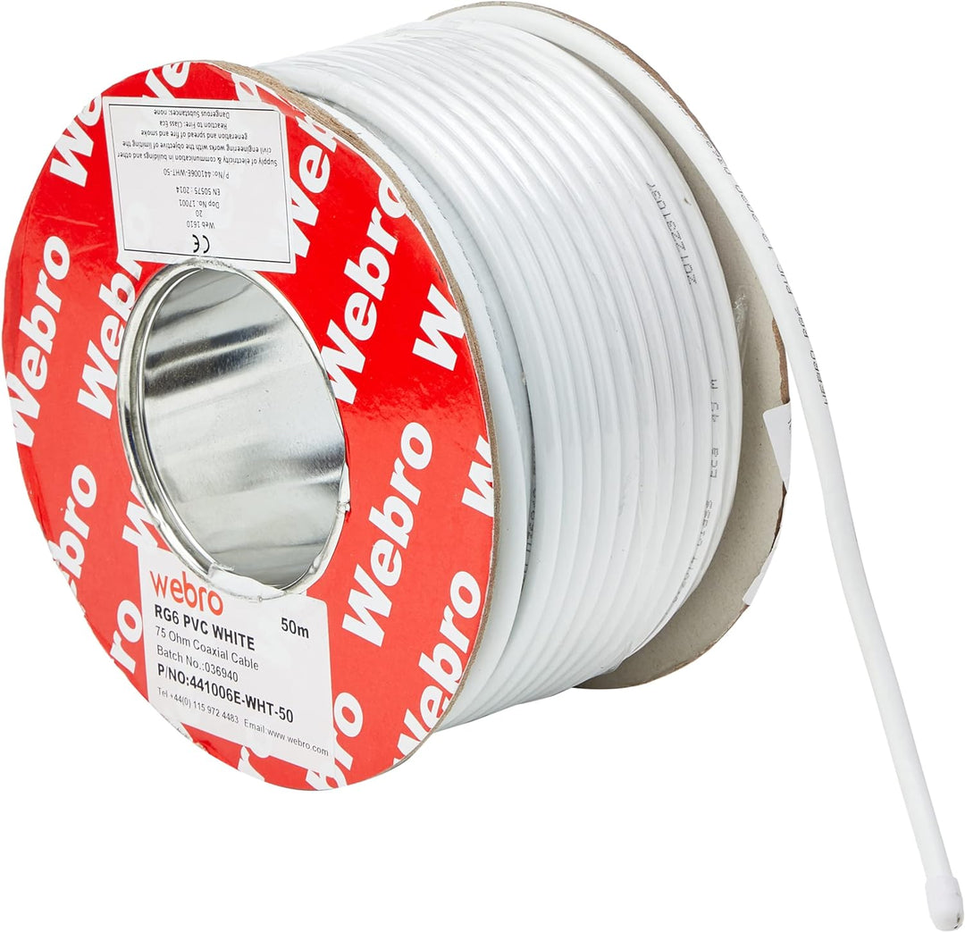 Webro RG6 Koaxialkabel, digital, für Antennen- und Satellitenanschluss, 50 m, Weiss RG6 Single, RG6