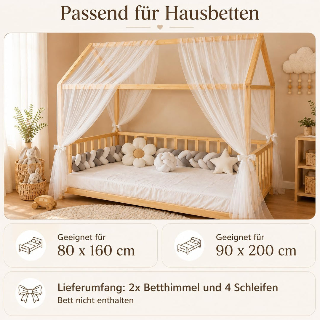 Baby Fancyroom Betthimmel für Hausbett Kinderbett, universell, Premium Tüll, 2-teilig, Hausbetthimme