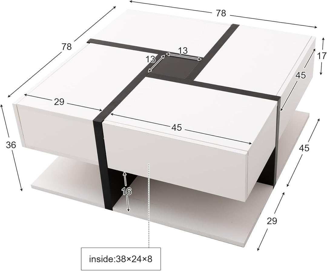 Merax Couchtisch Wohnzimmertisch mit 4 Schubladen Hochglanz, Modern Beistelltisch Kaffeetisch mit Zw
