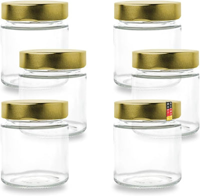 flaschenbauer - 6er Set Gewürzgläser Set 154ml - TO 58 Deep Mündung, Goldenen Deckel - Ideal für Gew