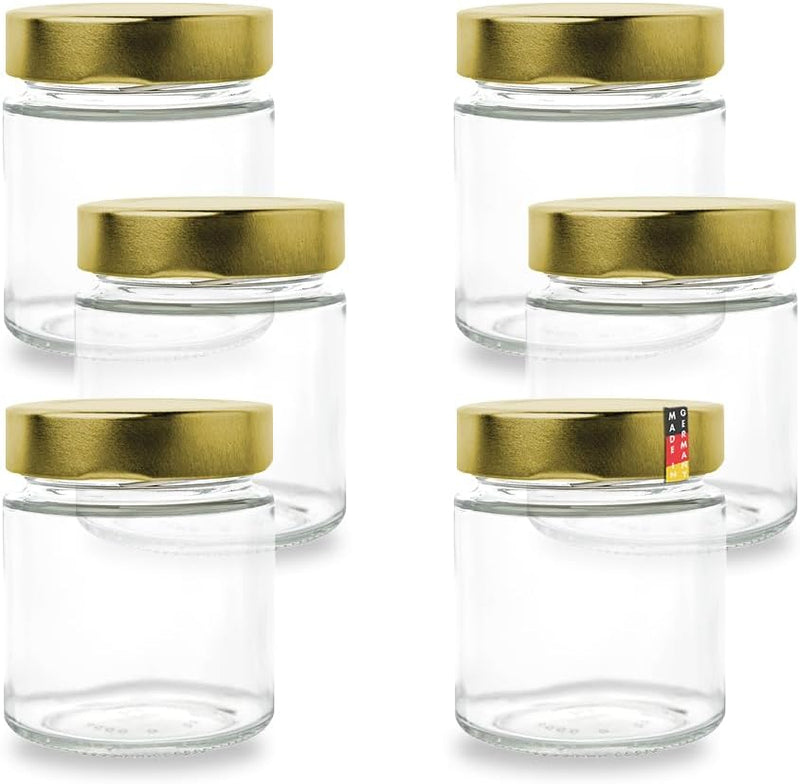 flaschenbauer - 6er Set Gewürzgläser Set 154ml - TO 58 Deep Mündung, Goldenen Deckel - Ideal für Gew